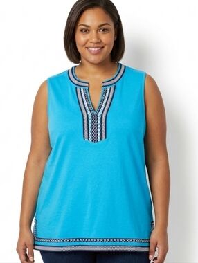 NWT Crown & Ivy Embroidered Sleeveless Split Neck Top